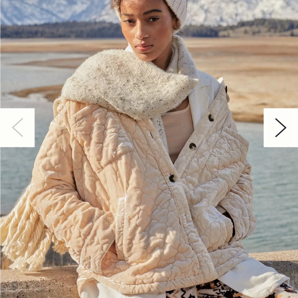 Anthropologie Cream Velvet Quilted Shacket
